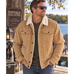Buffalo David Bitton Men's XL Corduroy Sherpa Lined Trucker Jacket Tan